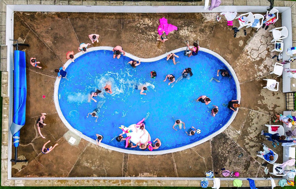 Aerial view of the swimming pool at Pentrenant Hall
